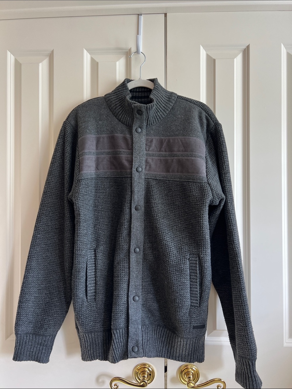 Buffalo David Bittom Men's Gray Snap Button-Front Knit Sweater Jacket